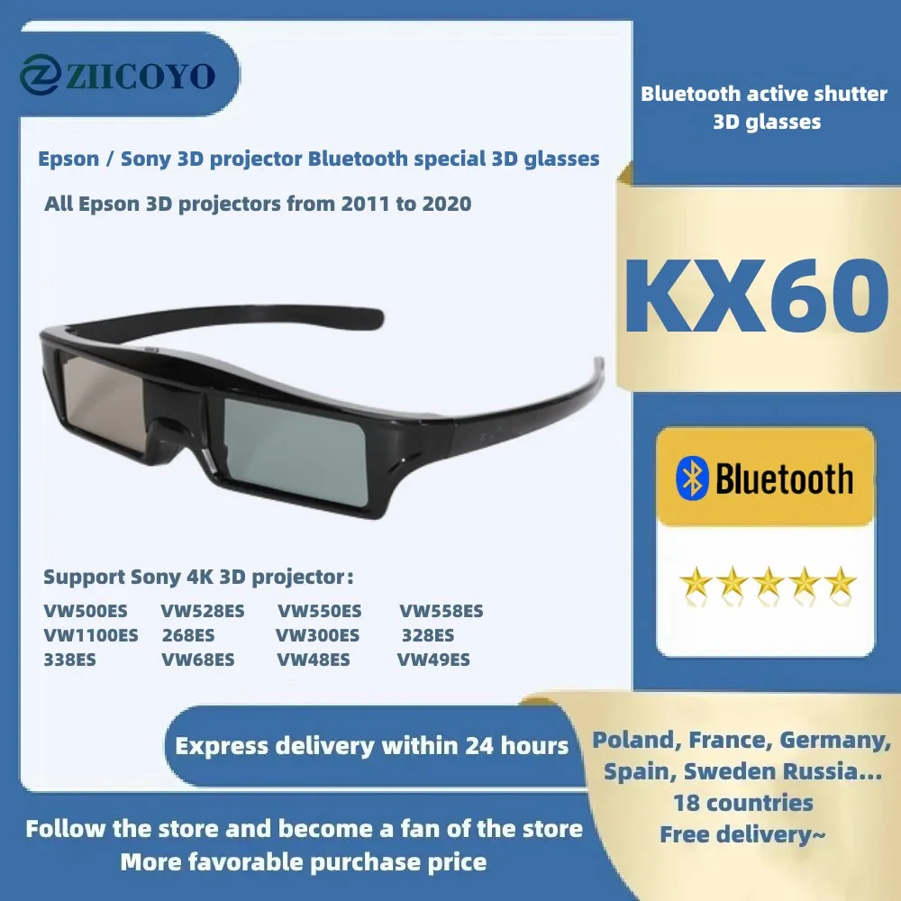 Bluetooth active shutter 3D glasses for Epson Sony 3D Bluetooth projector For all Epson LCD 3D projectors
Bluetooth active shutter 3D glasses for Epson Sony 3D Bluetooth projector For all Epson LCD 3D projectors