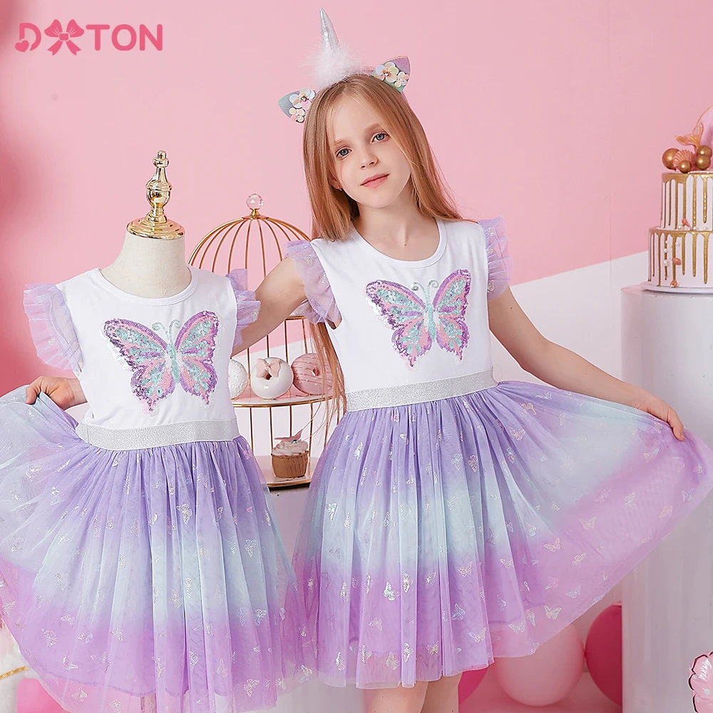 

DXTON Girls Butterfly Sequined Dress Kids Flare Sleeve Dresses Kids Gradient Princess Dress Kids Birthday Party Casual Wear