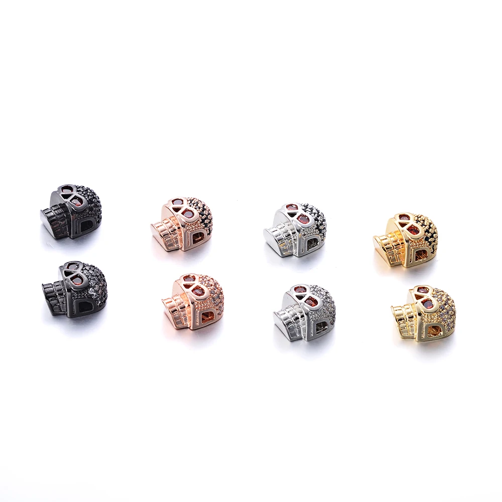 

5Pc/Bag Vintage CZ Micro Pave Halloween Skull Beads Charms for DIY Bracelet Necklace Making Brass Spacer Beads Jewelry Findings