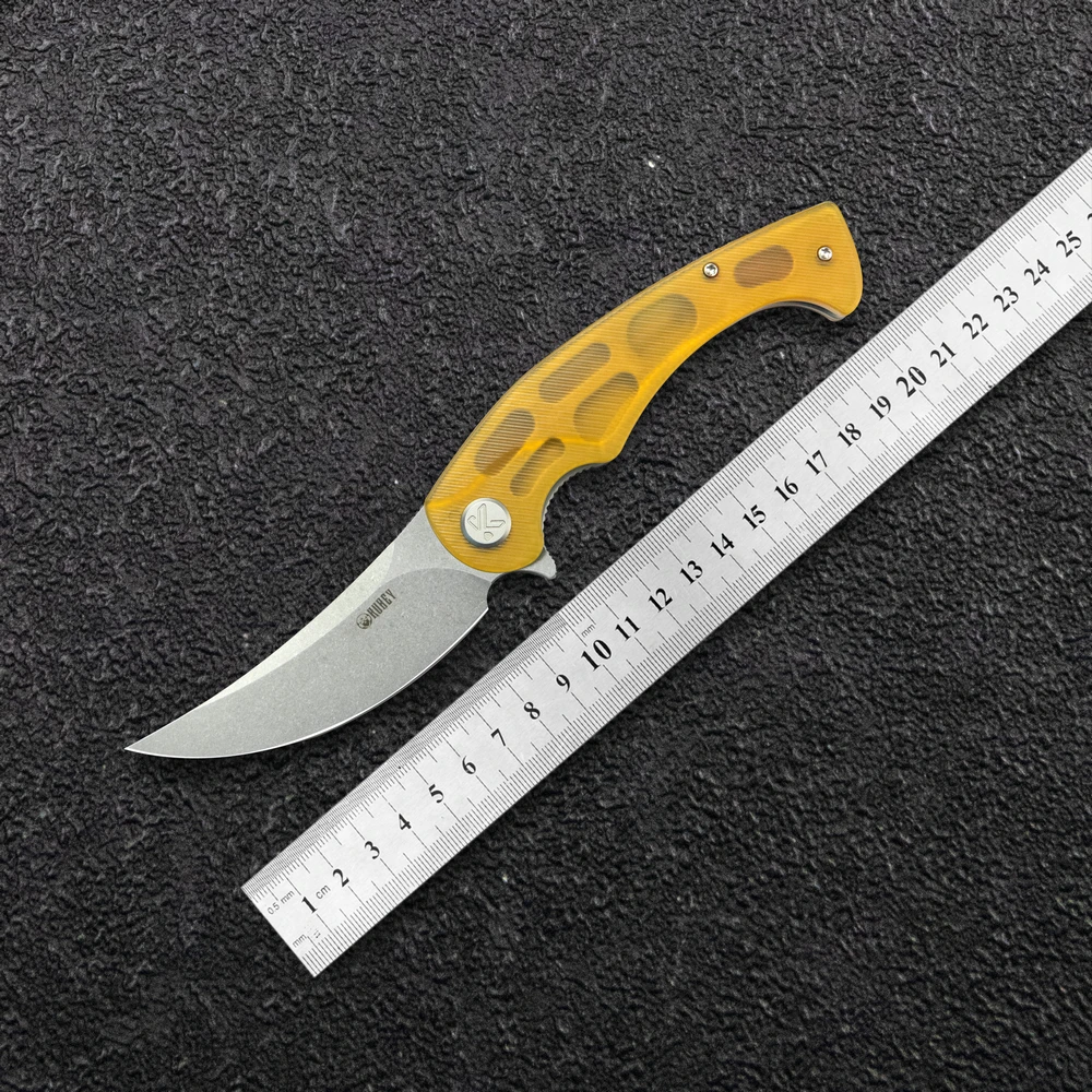 

Kubey ku173 Scimitar Folding Knife Ultem Or G10 Handle Bead Blast AUS-10 Or 14c28n Steel EDC Knife
