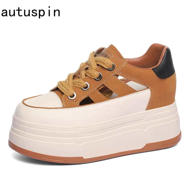 

Autuspin 6cm Women Chunky Sports Sandals Fashion Hollow Out Vulcanized Sneakers Summer Genuine Leather Platform Casual Shoes