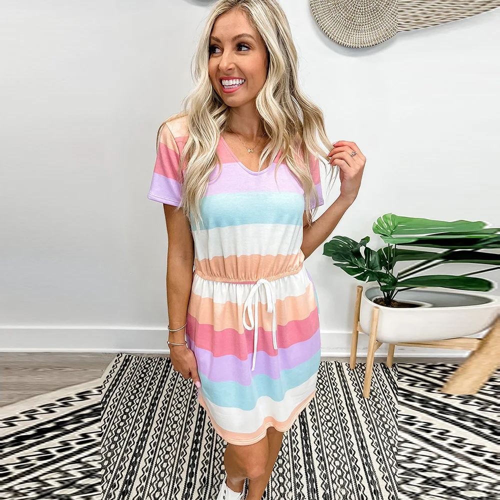 Lace Up Waist, Rainbow Striped Dress, Short Skirt, Casual And Loose Fitting At Home, Knee Length Skirt 619332
Lace Up Waist, Rainbow Striped Dress, Short Skirt, Casual And Loose Fitting At Home, Knee Length Skirt 619332