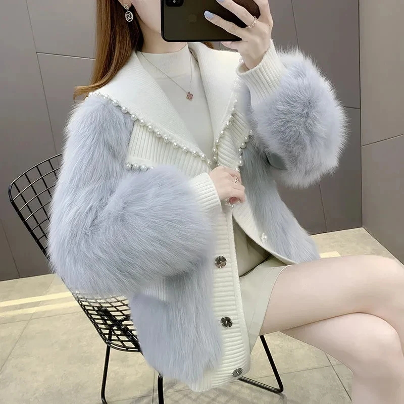 Navy Collar Imitation Fox Fur Coat Women Korean Stitching Short Jacket Female 2023 Autumn Winter Fashion Small Fragrance Overcoa
Navy Collar Imitation Fox Fur Coat Women Korean Stitching Short Jacket Female 2023 Autumn Winter Fashion Small Fragrance Overcoa