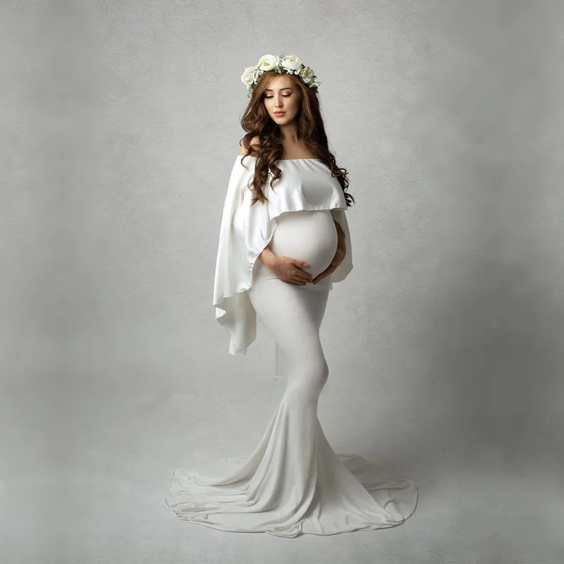 

2023 Photography Cape and Dress Sets Pregnancy Maternity Dresses Photoshoot Fitting Stretchy Pregnant Long Maternity Dress