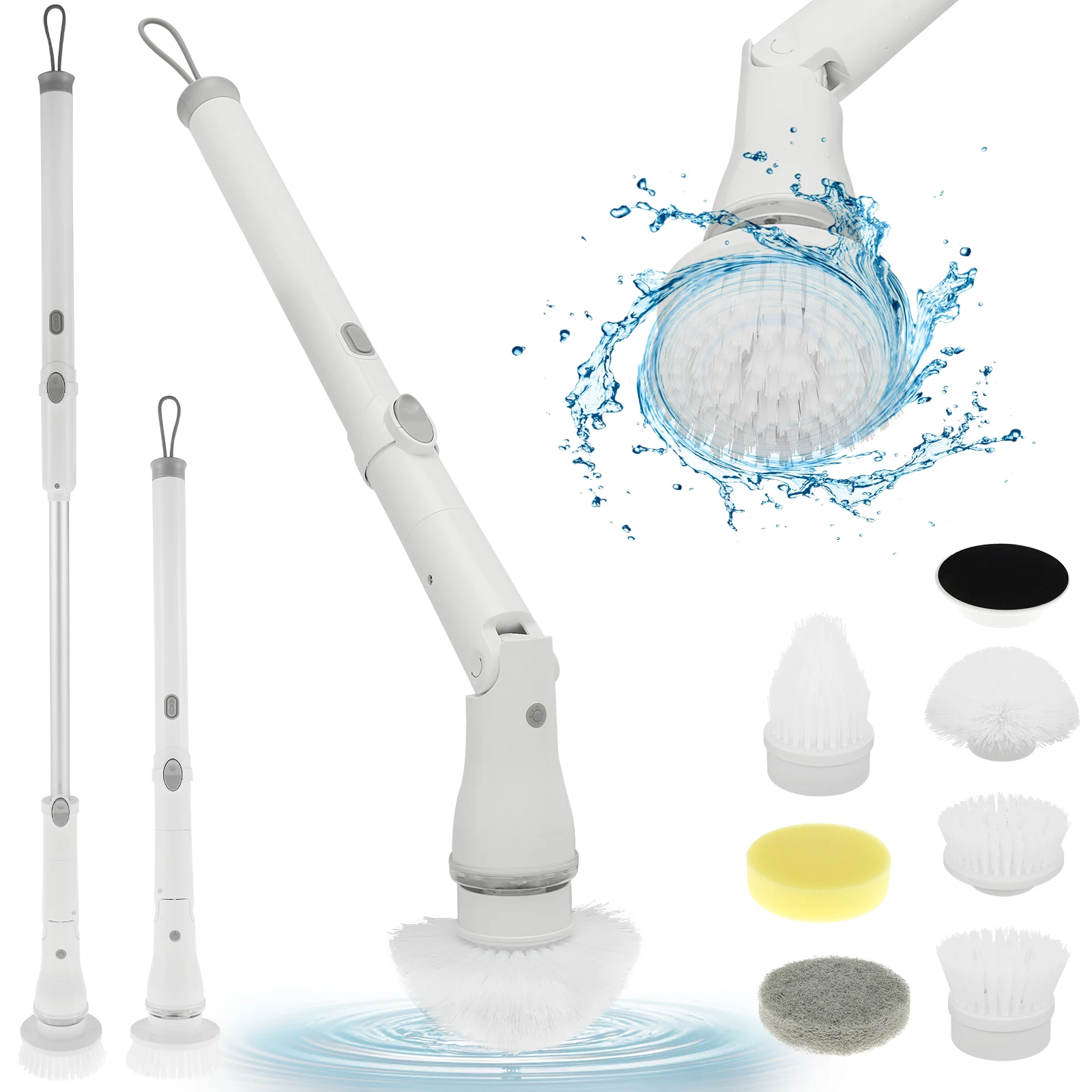 

Electric Spin Scrubber with 6 Replaceable Brush Heads 90° Rotatable Spinning Scrubber Brush Long Handle 2 Speed Cordless Shower