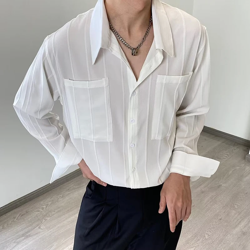 2024 Spring Fashion See Through Mens Shirt Long Sleeve Loose Buttoned Lapel Top Shirts Men Clothes Vintage Striped Pleated Shirt
2024 Spring Fashion See Through Mens Shirt Long Sleeve Loose Buttoned Lapel Top Shirts Men Clothes Vintage Striped Pleated Shirt