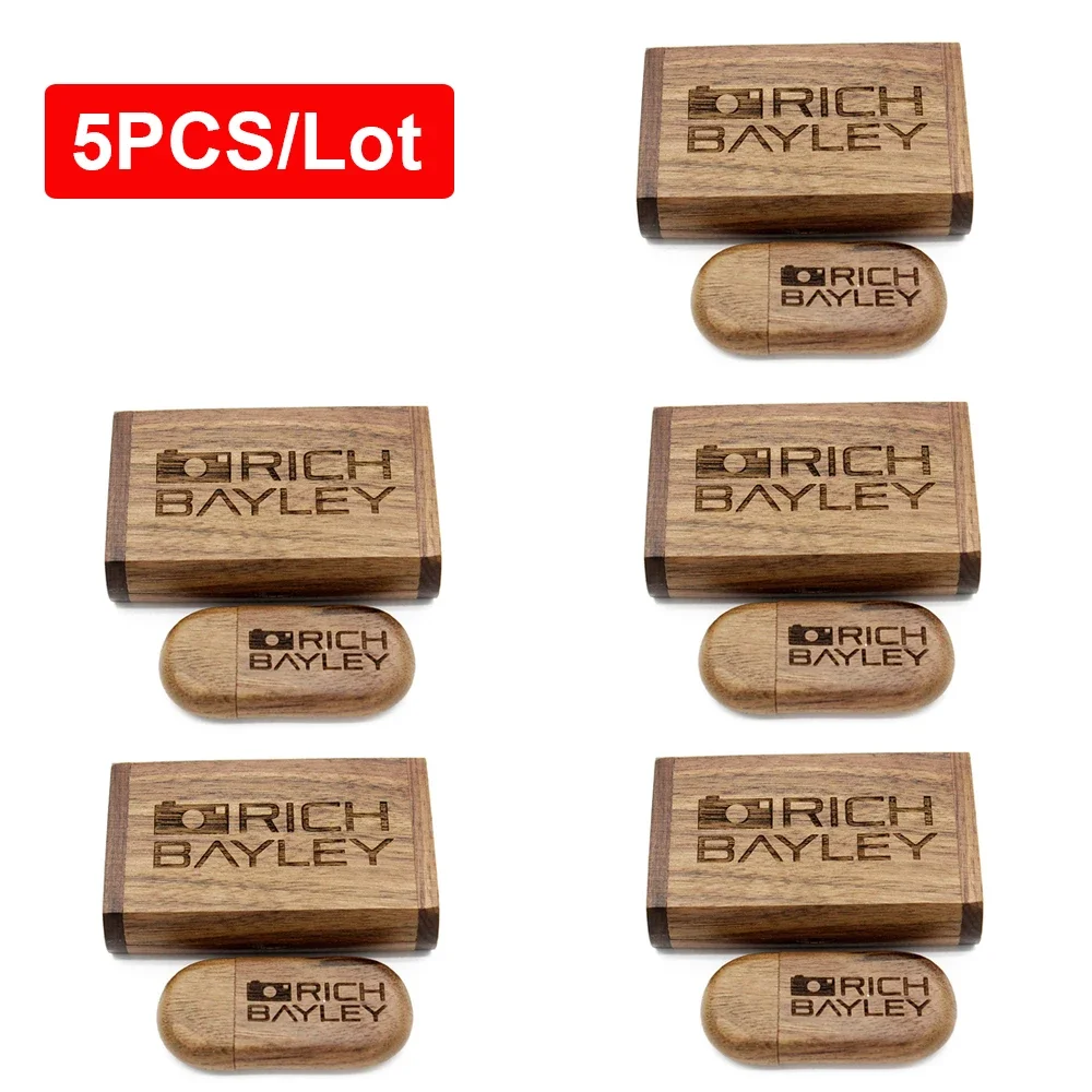 

5 Pcs/Lot Walnut Wood USB Flash Drives Wedding Custom Wooden Pen Drive Real Capacity Memory Stick 64GB/32GB/16GB/8GB/4GB U Disk