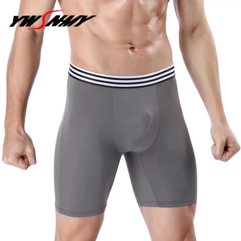 

Mens Long Boxer Shorts Breathable Sexy U Convex Big Pouch Half-length Boxers Long Leg Underpants Sculpting Slip Panties Sports