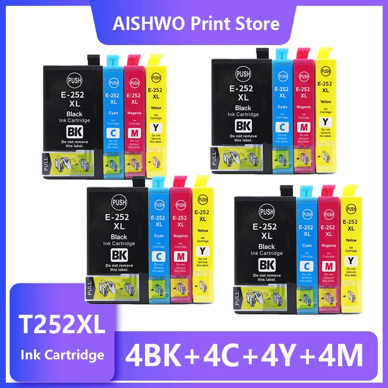 

16X Compatible Ink Cartridge T252XL 252XL T252 For Epson WorkForce WF-7110 7210 3620 3640 7610 7620 7710 Printers