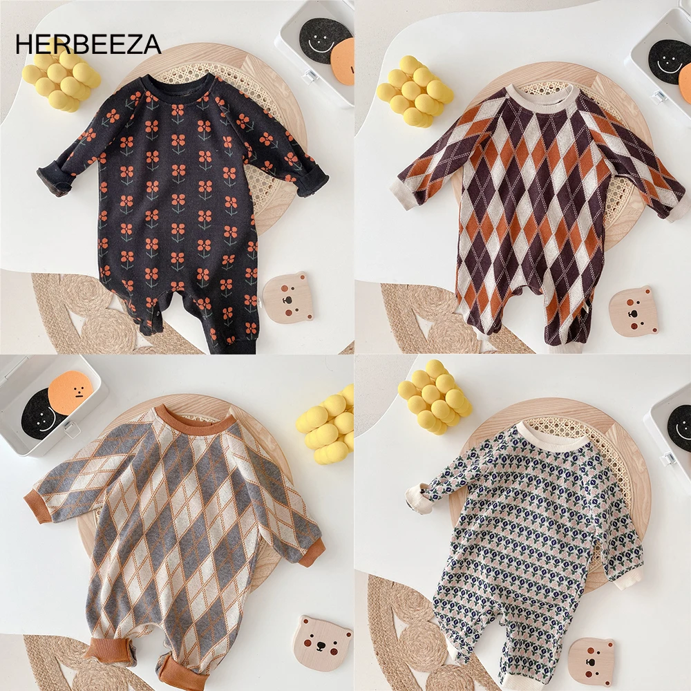 

Spring Autumn Baby Boy Clothes Cherry Print Baby Rompers Checked Baby Overalls Cartoon Newborns Infant Jumpsuit 0-18Month