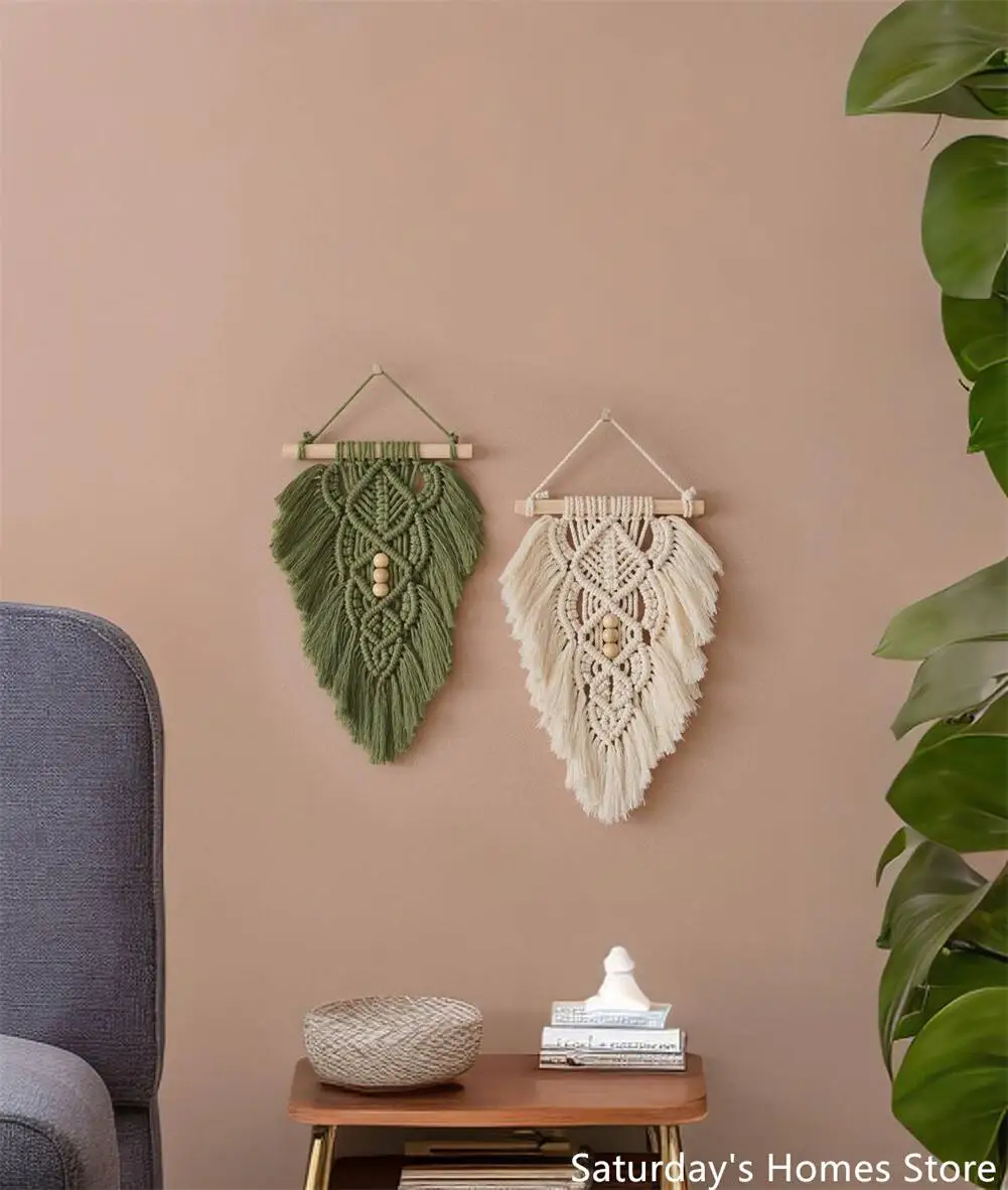 Macrame Leaf Tapestry with Wood Stick - Mini Wall Art 6 S9f098ff1af3b4a10a79de5f1fde602bbv