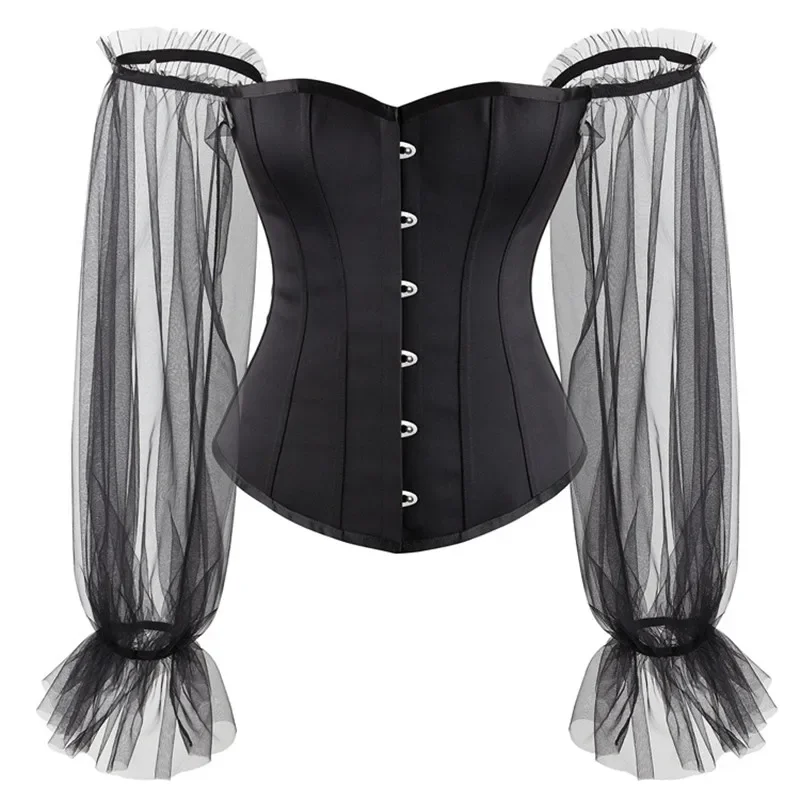 

Корсет, топ, бюстье, сексуальный женский корсет, блузка с длинным рукавом, винтажные Модные корсеты, эпохи Возрождения, цвет черный