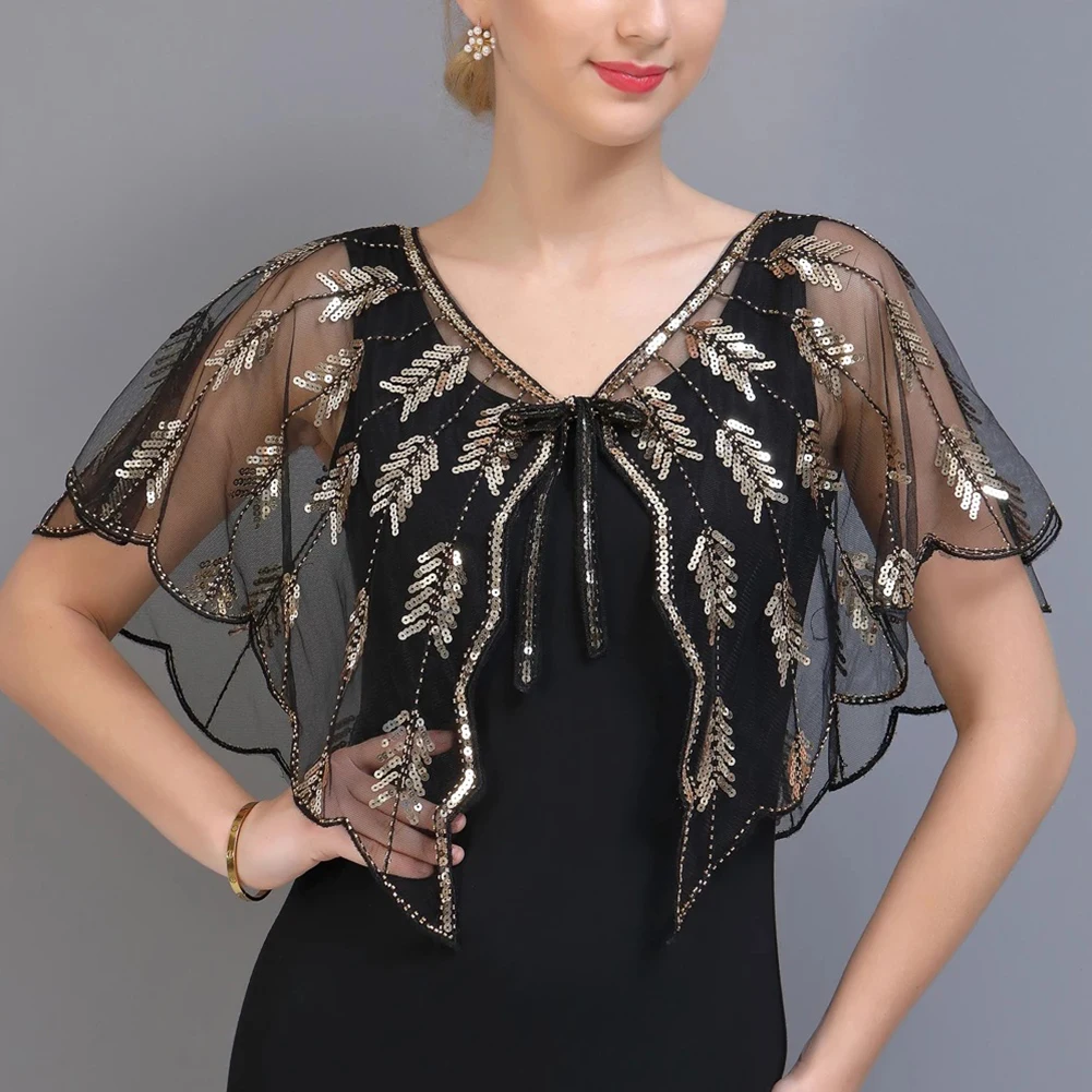 Women Retro 1920s Mesh Covering Transparent Embroidery Beaded Sequin Shawl Sheer Leaf Bolero Party Wedding Women's Shawl
Women Retro 1920s Mesh Covering Transparent Embroidery Beaded Sequin Shawl Sheer Leaf Bolero Party Wedding Women's Shawl