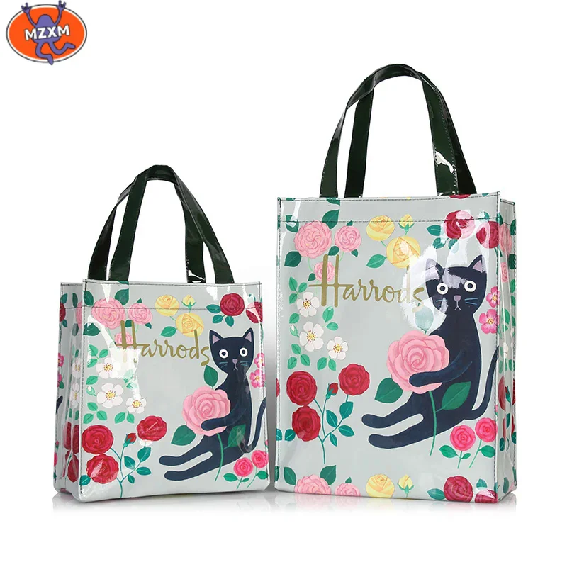 

London Style PVC Reusable Shopping Purses Large Eco Friendly Flower Women's Tote Shopper Bag Summer Waterproof Beach Handbag
