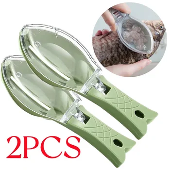 2PCS Multifunction Fish Scale Remover with Cover Washable Manual Fish Scale Scraper Kitchen Gadget Planer Scale Removal Brushes