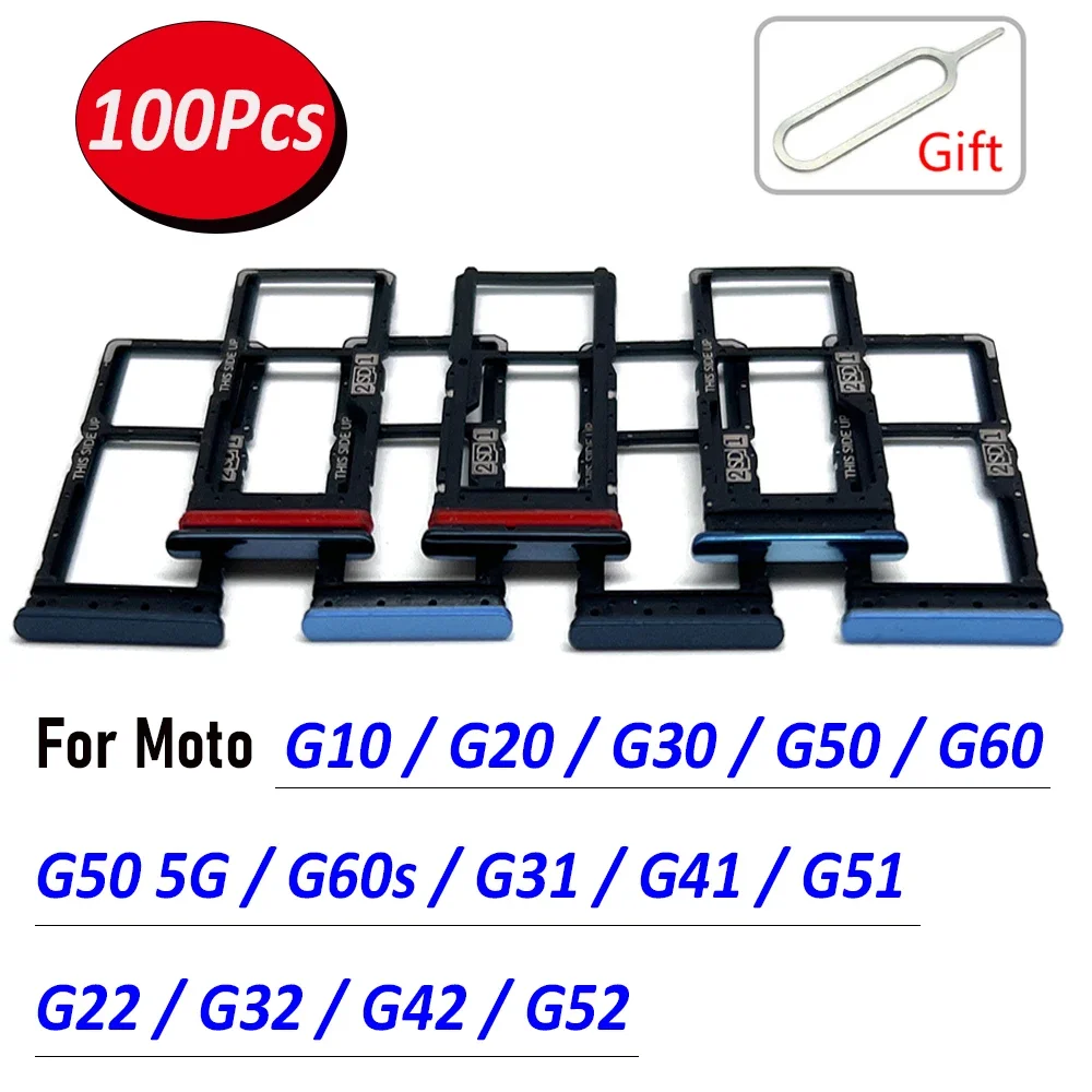 

100Pcs，SIM Card Holder Tray Chip drawe Slot Holder Adapter Socket + Pin For Motorola Moto G10 G20 G30 G50 5G G60 G60S G31 G32