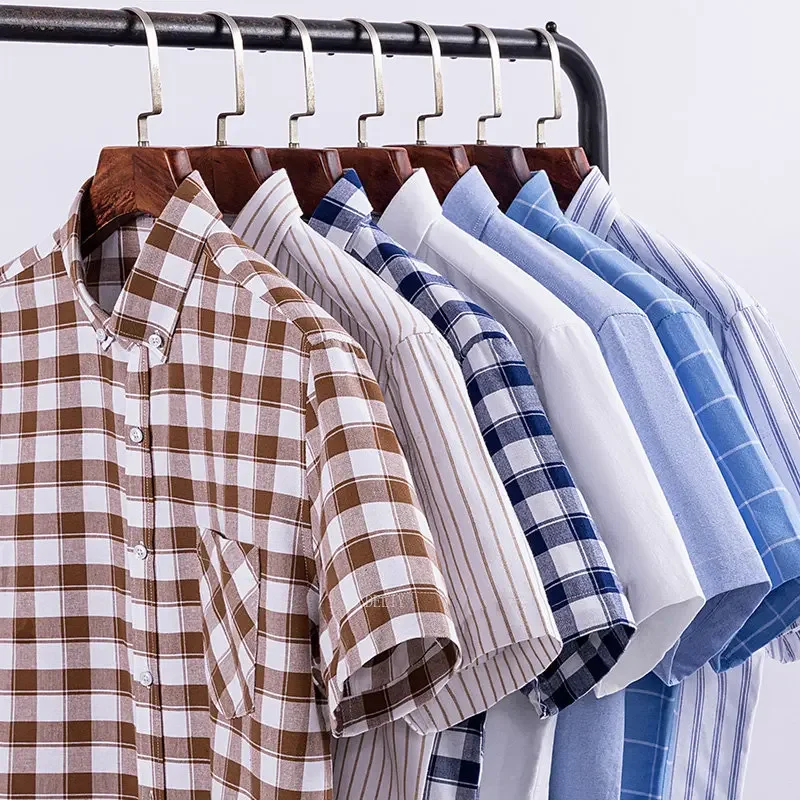 Summer Short Sleeve Shirts For Men 100% Cotton Shirt Soft Oxford Tops Striped Plaid Clothes White Shirt Social Slim Fit Dress
Summer Short Sleeve Shirts For Men 100% Cotton Shirt Soft Oxford Tops Striped Plaid Clothes White Shirt Social Slim Fit Dress