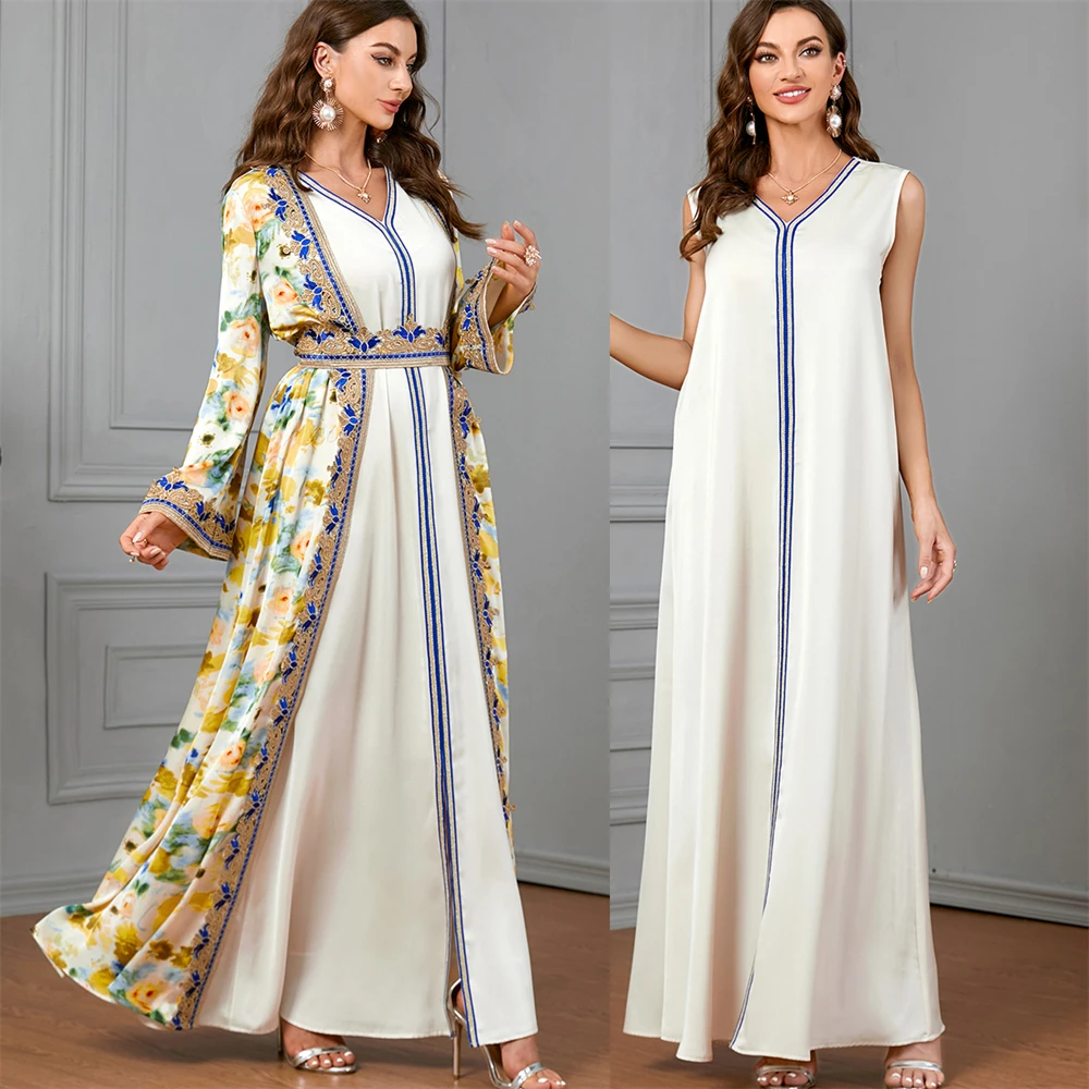Muslim Fashion Two Piece Robe Robe Floral Print Winter Abaya And Vest Long Dress Islamic Women Moroccan Caftan Eid Ramadan
Muslim Fashion Two Piece Robe Robe Floral Print Winter Abaya And Vest Long Dress Islamic Women Moroccan Caftan Eid Ramadan
