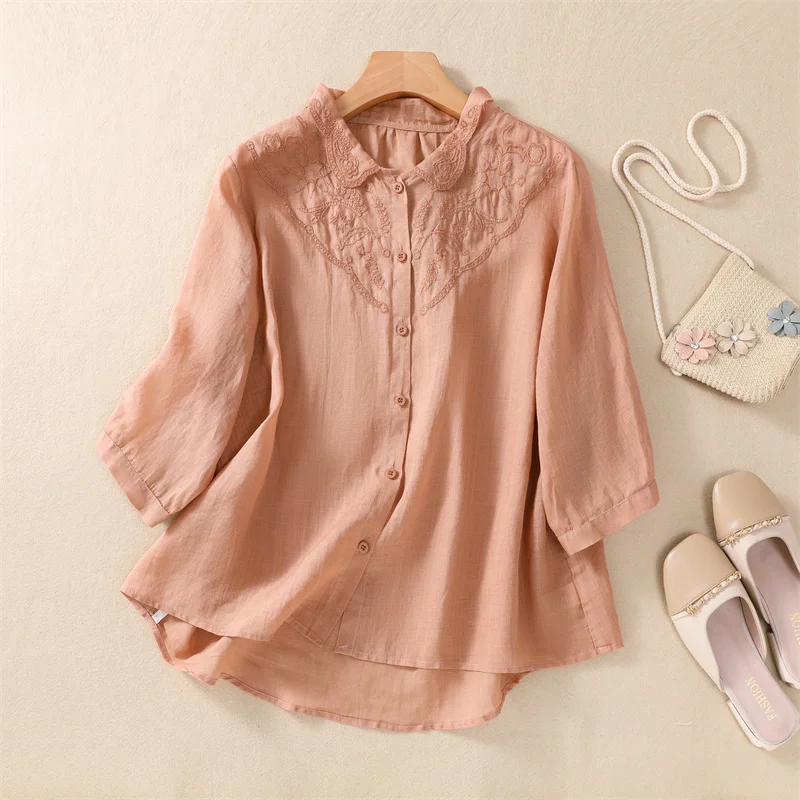 Chinese Style Women's Shirts Embroidery Vintage Blouses Summer 2023 New Clothing Loose Short Sleeves Cotton Linen Tops
Chinese Style Women's Shirts Embroidery Vintage Blouses Summer 2023 New Clothing Loose Short Sleeves Cotton Linen Tops