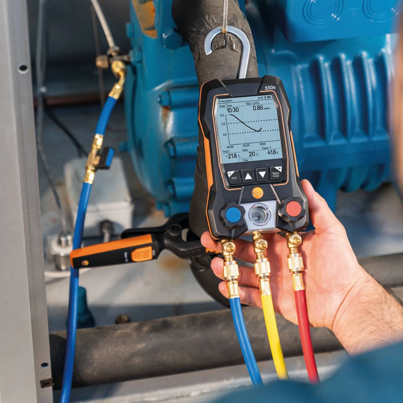 Hot Sale Testo 550s Pressure Meter Smart Bluetooth 2 Valves Digital Manifold With Fixed Cable Clamp Temperature Probes 0564 5501
Hot Sale Testo 550s Pressure Meter Smart Bluetooth 2 Valves Digital Manifold With Fixed Cable Clamp Temperature Probes 0564 5501