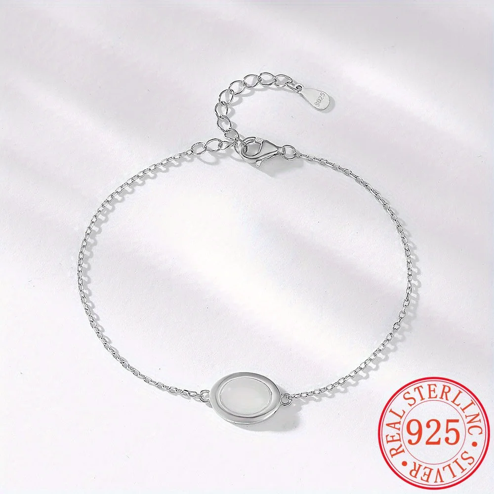 

Minimalist Oval Shaped Bracelet with S925 Silver and Egg-Shaped Opal for Women give girlfriend birthday gifts Daily wear