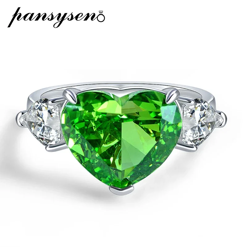 PANSYSEN Solid 925 Sterling Silver 5CT Heart Cut Tsavorite High Carbon Diamond Gemstone Ring Luxury Women Fine Jewelry Wholesale
PANSYSEN Solid 925 Sterling Silver 5CT Heart Cut Tsavorite High Carbon Diamond Gemstone Ring Luxury Women Fine Jewelry Wholesale