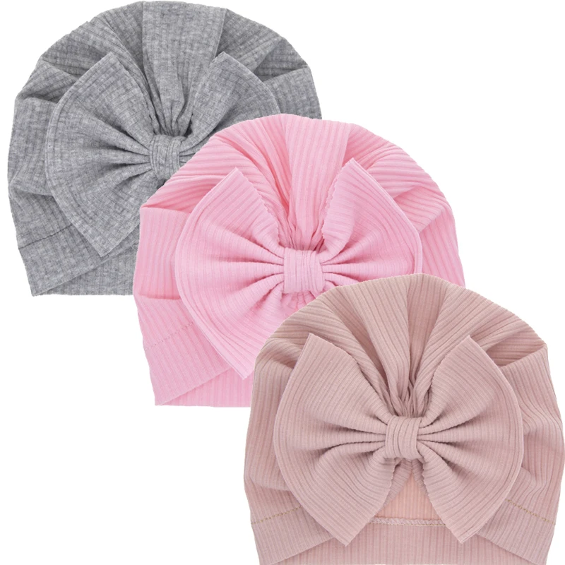 

Baby Girl Boy Cotton Accessories Turban Big Bow Hat Toddler Kids Head Wrap Newborn Beanie Solid Color Infant Bonnet Cap 0-2T