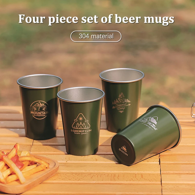 

4pcs 350ml Outdoor 304 Stainless Steel Water Cup Camping Coffee Cup Milk White Wine Cup Ins Style Beer Mug Cold Drink Cups