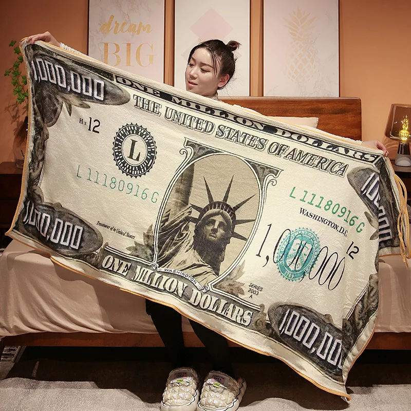 

Creative Funny Flannel Blankets, Million Dollar Bill, Air Conditioning Blanket, Universal Office Nap Blanket, Four Seasons