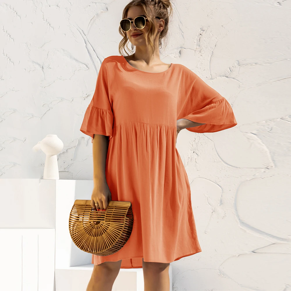 Summer Loose Casual Dress For Women Fashion Solid O-neck Flare Short Sleeve Stitching Pocket High Waist Ladies Sundress Vestidos
Summer Loose Casual Dress For Women Fashion Solid O-neck Flare Short Sleeve Stitching Pocket High Waist Ladies Sundress Vestidos
