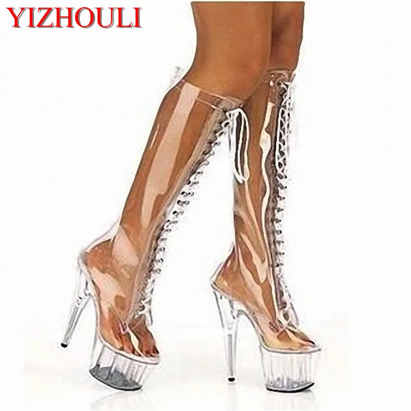 

17 cm front with high heels sexy transparent fun women's shoes, very popular 7 inch high fashion sexy high dance shoes