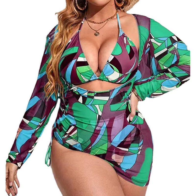 

Women 3 piece swimsuit plus size tankini set large sizes swimwear 2024 NEW tummy control print plus size swimdress 5XL