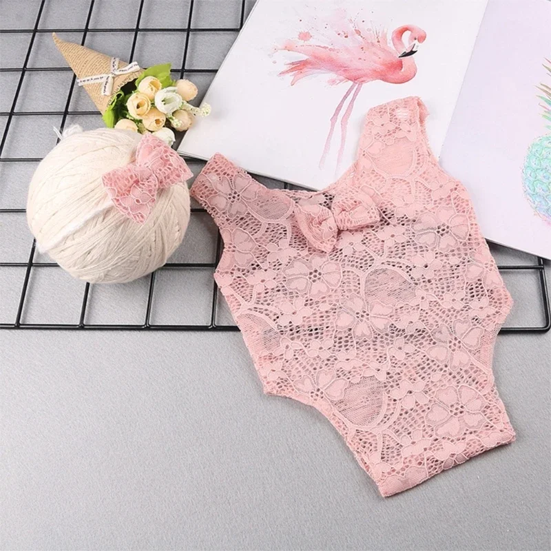 

Newborns Photo-Shooting Props Headwear & Lace Romper Posing Clothes Shower Gift Drop Shipping
