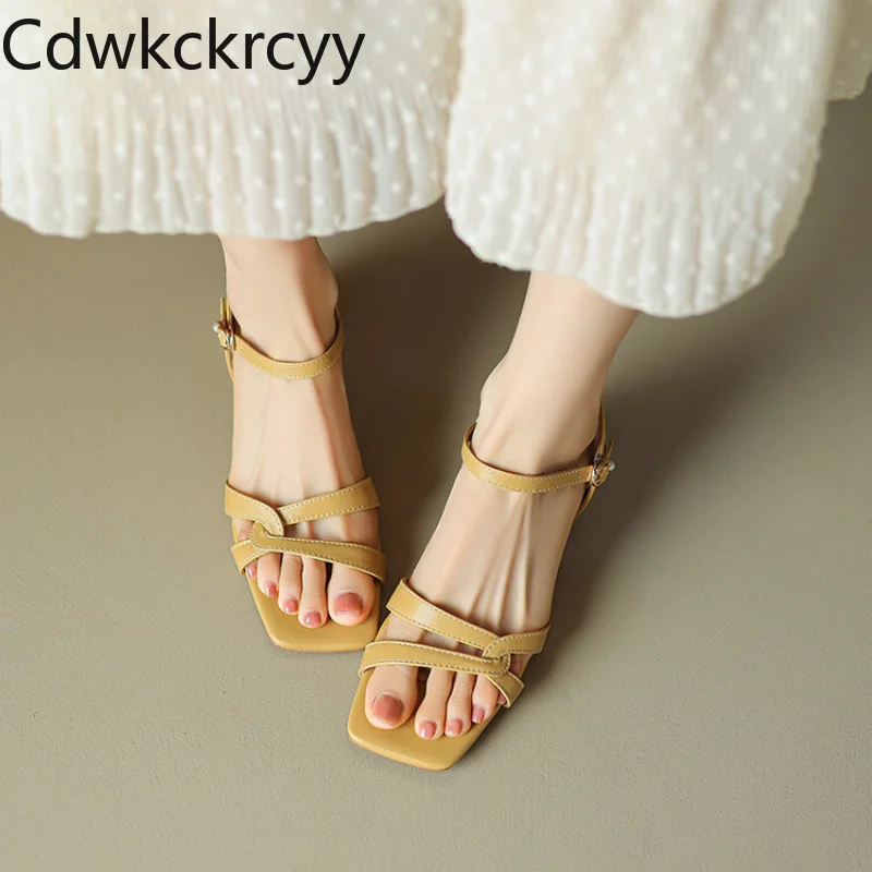 

summer New styles fashion high-heeled Women's slippers Solid color PU Simplicity Buckle Square heel women sandals high 4.5cm