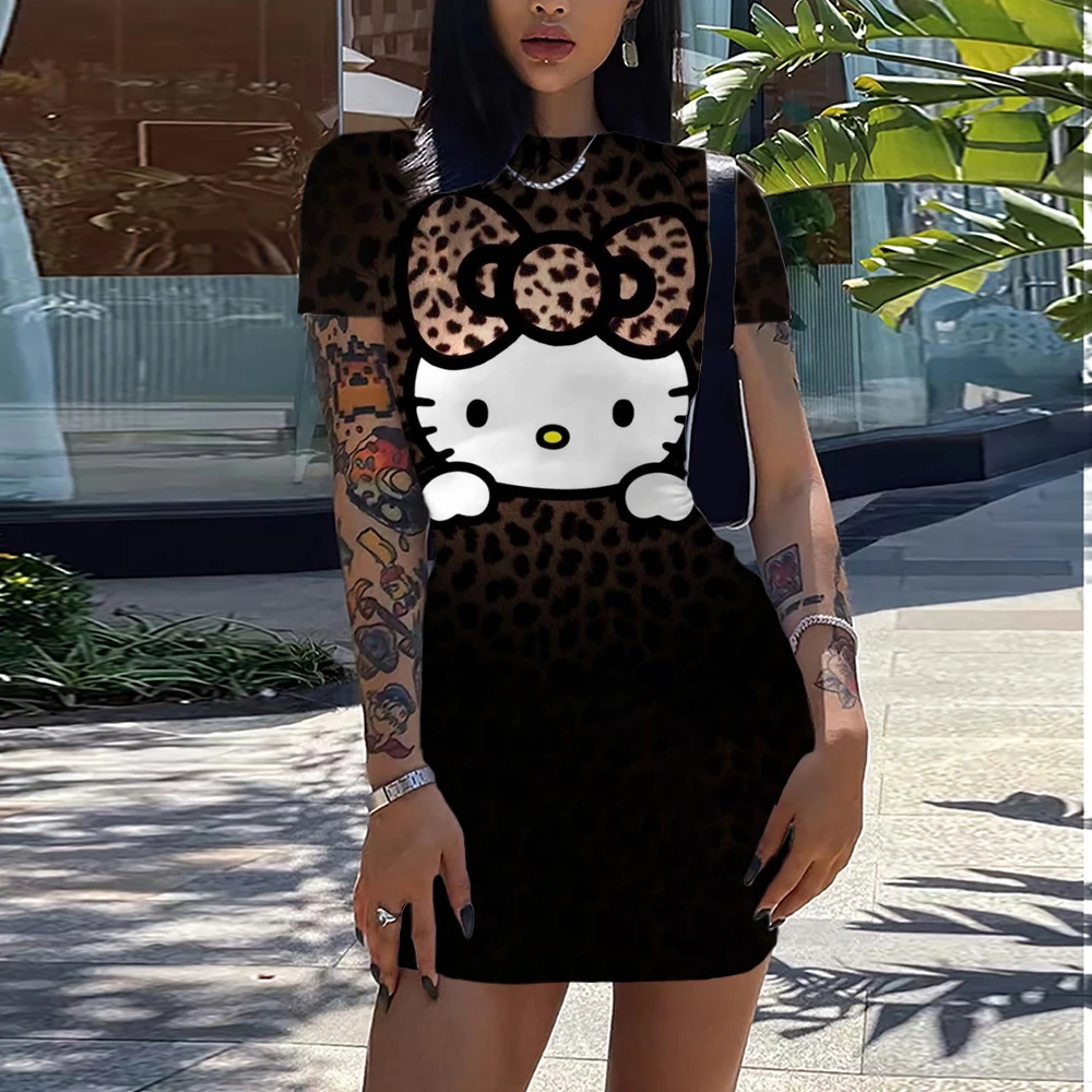 

Sexy Tight Hello Kitty 3D Printed Mini Dress Spicy Girls Slim Dresses Bodycon Women Vestidos Cortos Party Mujer Clothing