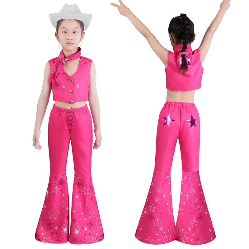 

Костюм Барби из фильма 2023 для женщин и девушек, модная одежда для косплея, розовые топы и брюки, униформа на Хэллоуин, карнавал, фотокостюм