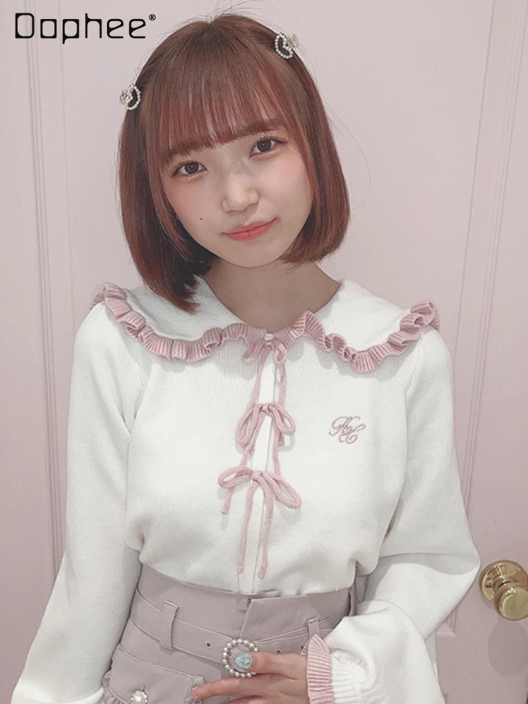 Japanese Sweet Color Pleated Lapel Bow Sweaters Women 2023 Fall New Soft Glutinous Ladies Chest Bow Long Sleeve Pullover Sweater
Japanese Sweet Color Pleated Lapel Bow Sweaters Women 2023 Fall New Soft Glutinous Ladies Chest Bow Long Sleeve Pullover Sweater