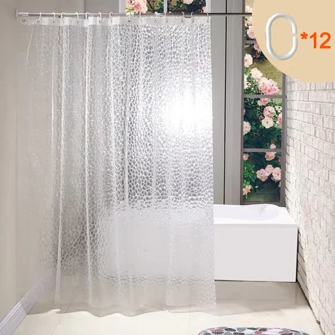 

PEVA 3D Waterproof Transparent Bathroom Shower Curtain with Hooks Mildew Proof Large Wide Door Bath Curtains