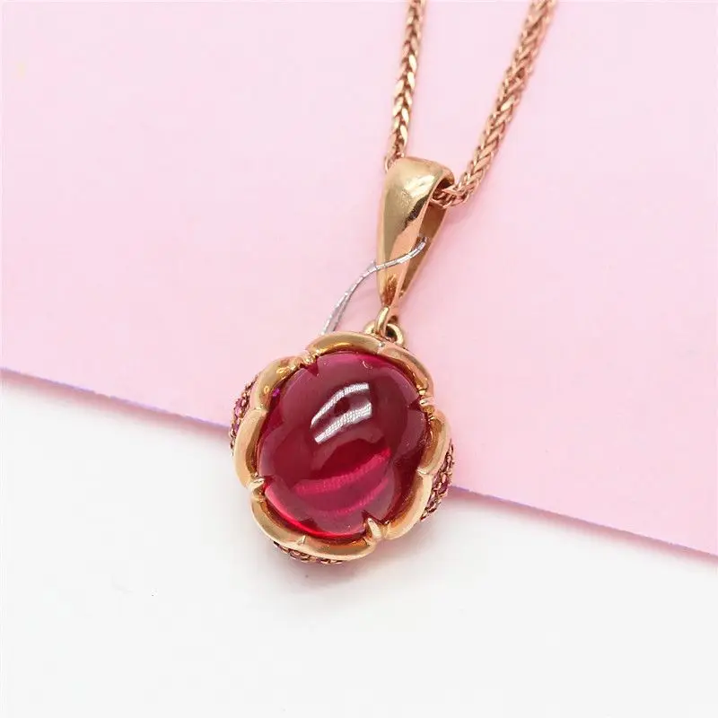 

New in 585 Purple Gold Classic Fashion Inlaid Red Gem Necklace Pendant Designer Plated 14K Rose Gold Engagement Wedding Jewelry