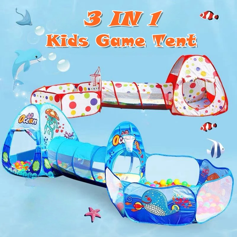 

Детская портативная палатка 3 в 1, игрушки, палатка для кемпинга, детский бассейн для шаров, игровой домик, туннель для ползания, выдвижные палатки на открытом воздухе