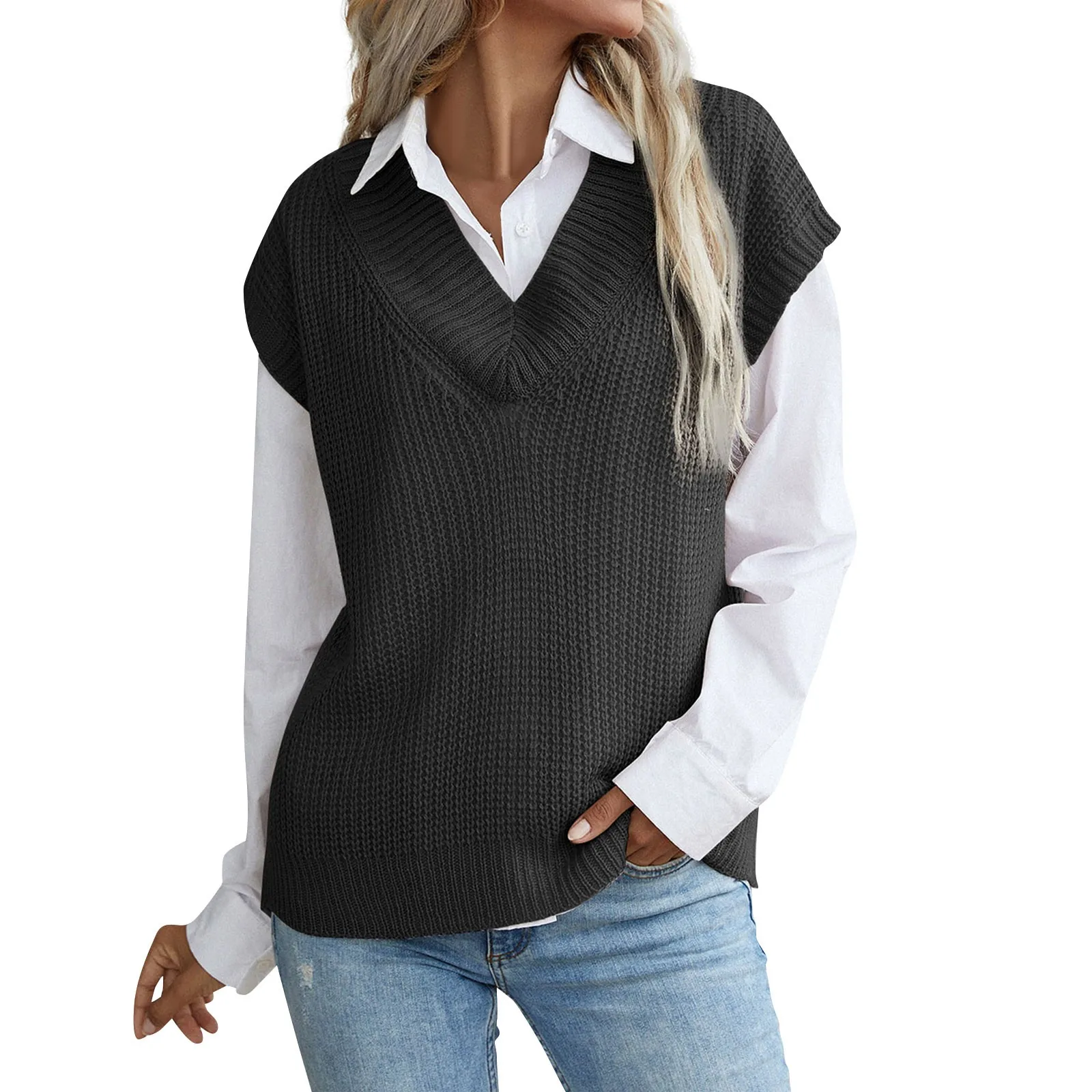 Autumn Women's Sweater Vest V-neck Sleeveless Preppy Style Casual Loose Knitted Pullover Tops Female Tops Streetwear
Autumn Women's Sweater Vest V-neck Sleeveless Preppy Style Casual Loose Knitted Pullover Tops Female Tops Streetwear