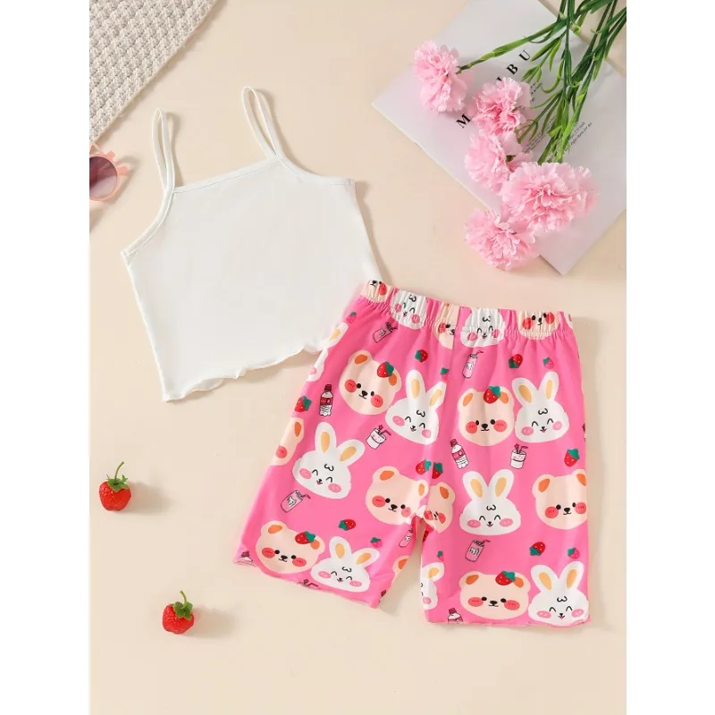 

Girls Cute Loungewear Pajamas Set With Rabbit Bear Print, Kids' Cozy Pajama Sets