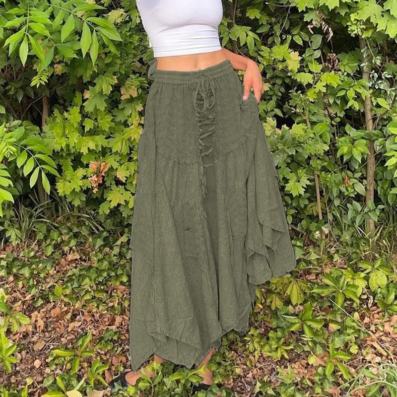 Women's Y2k Fairy Grunge Skirt Solid Color Elastic High Waist Ruffle Lace-up Irregular Hem A-line Skirts 90s Vintage Streetwear
Women's Y2k Fairy Grunge Skirt Solid Color Elastic High Waist Ruffle Lace-up Irregular Hem A-line Skirts 90s Vintage Streetwear