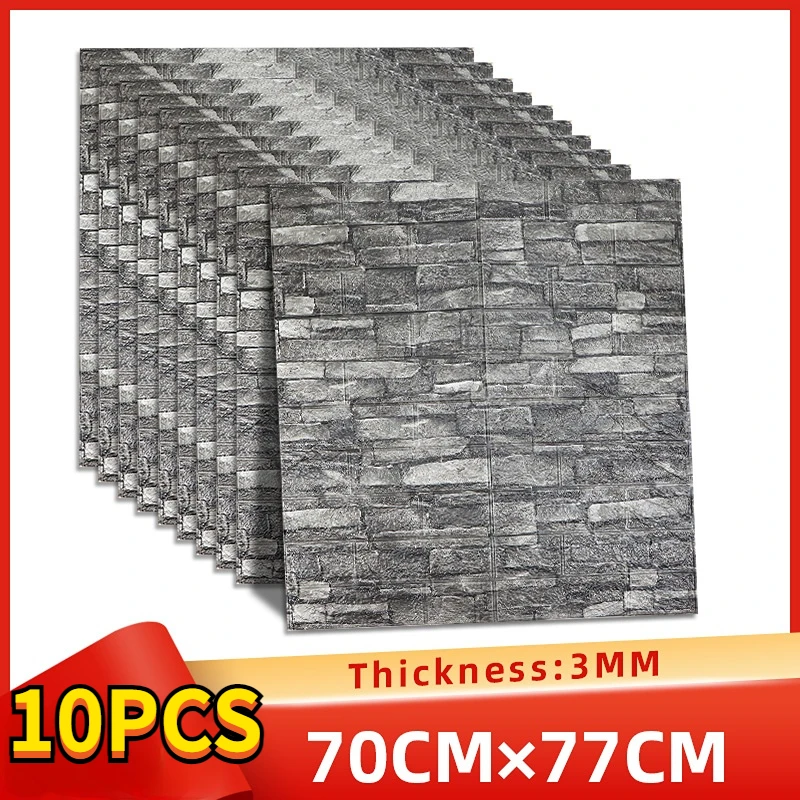 

10pcs 70X77cm 3D Brick Wall Sticker Foam Self Adhesive Wallpaper Panel Home Decor Living Room Bedroom House Bathroom Waterproof