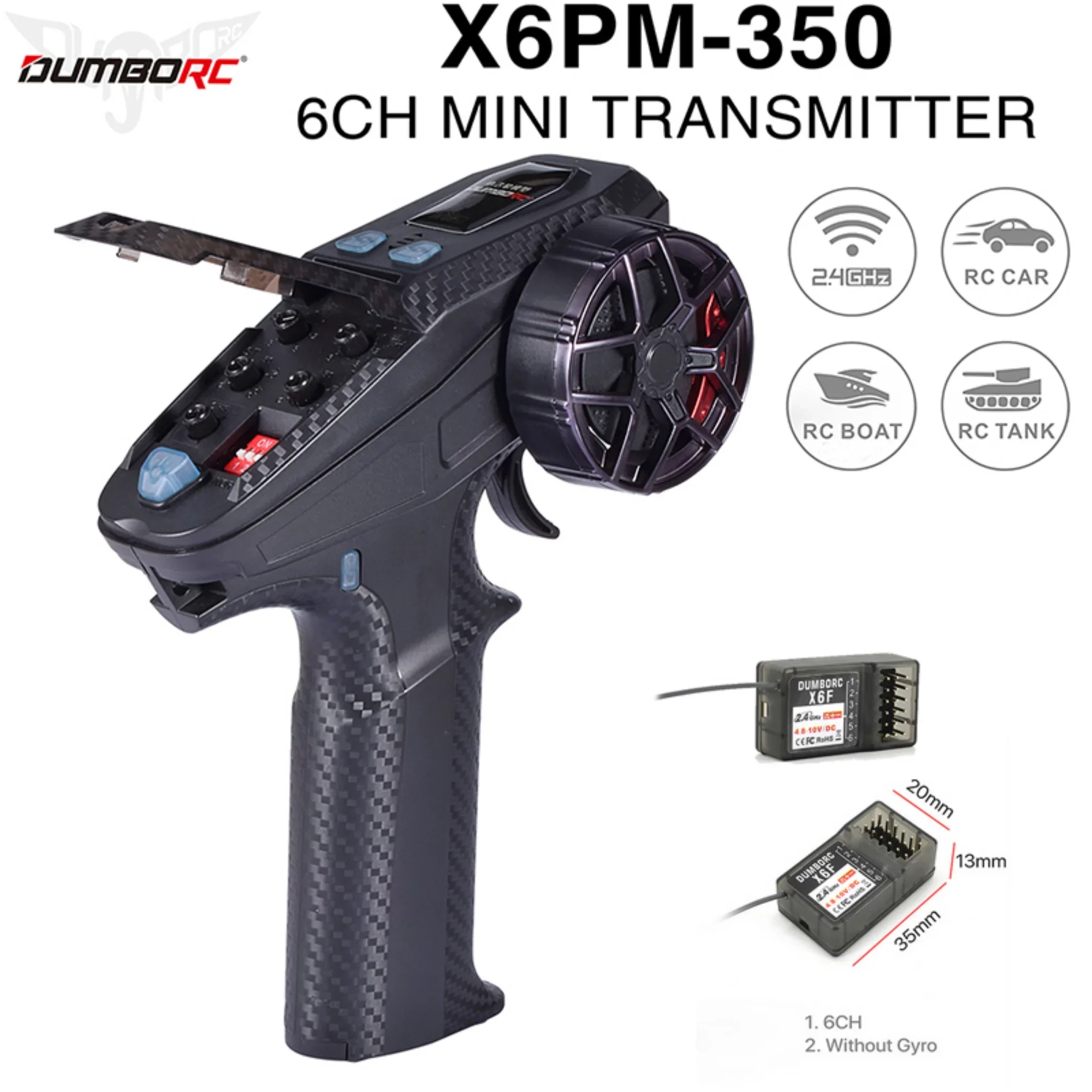 

DUMBORC X6PM-350 RC Mini Transmitter Controller 6CH 2.4GHZ 4.8-12V with X6F Receiver Universal for RC Car Boat