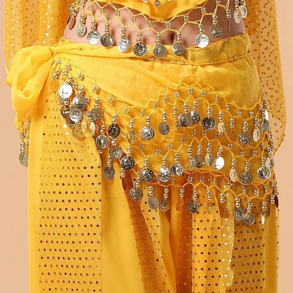 

Ethnic Style Arab Dance Coins 3 Row Tassel Chiffon Sequin Dance Hip Scarf Belly Dance Belt Women Waist Belt Waistbands