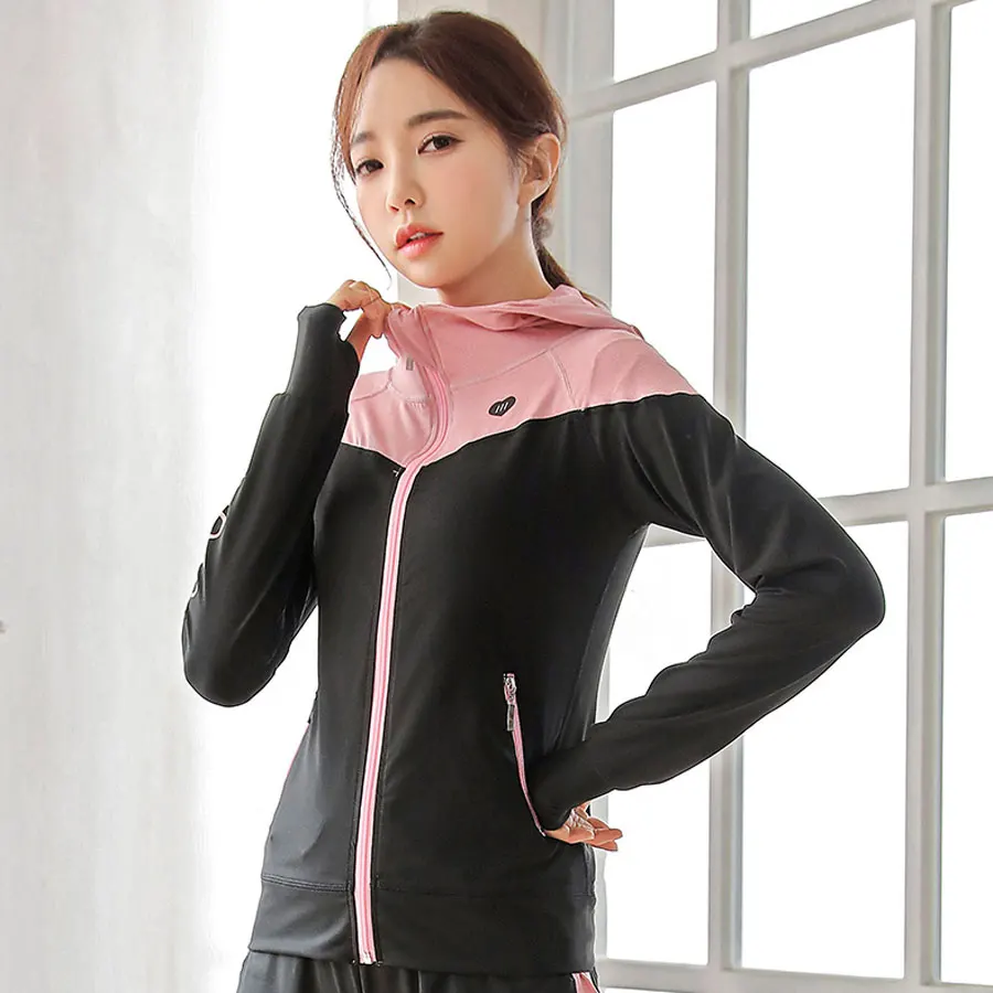 

Women Thin Slim Sport Hoodies Zipper Running Jackets Quick Dry Long Sleeve Thumb Hole Yoga Tops Gym Workout Fitness Hooded Coat