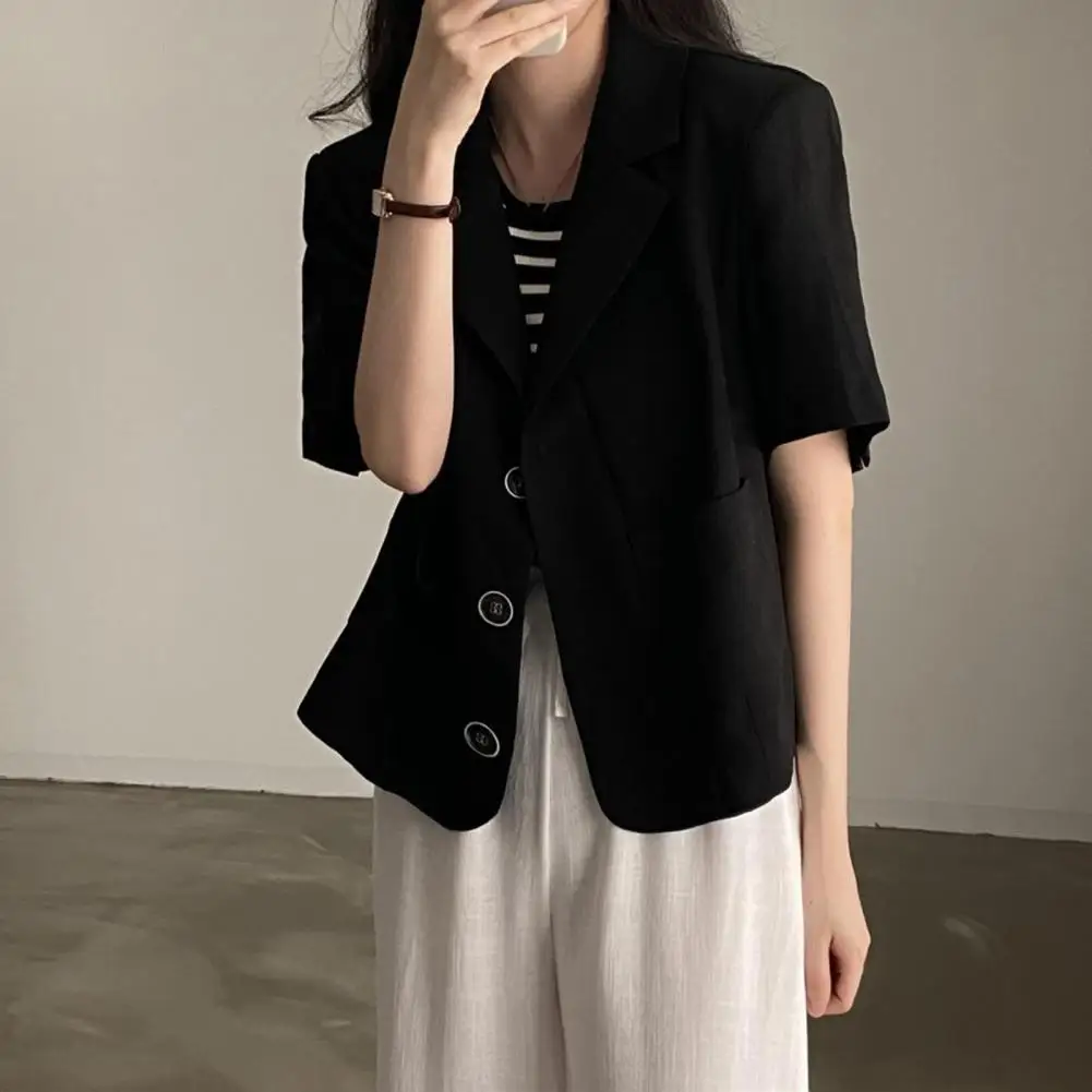 Solid Color Loose Fit Stylish Women's Business Solid Color Single-breasted Short Sleeve Coat with Patch Pockets for Formal Ol
Solid Color Loose Fit Stylish Women's Business Solid Color Single-breasted Short Sleeve Coat with Patch Pockets for Formal Ol