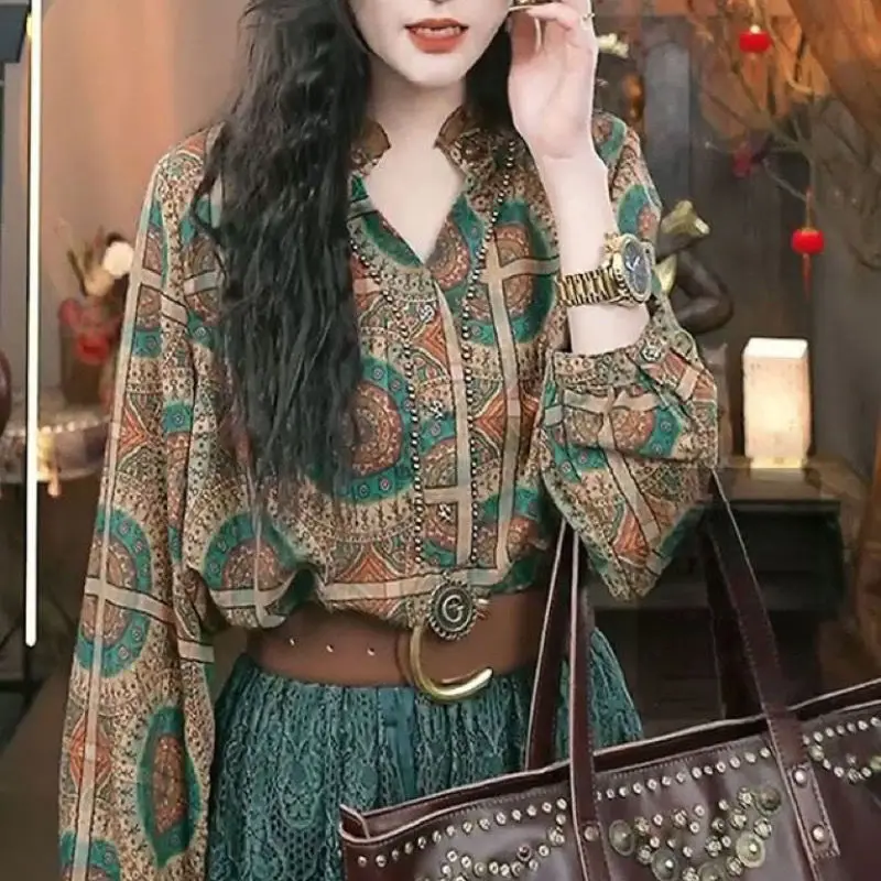 Vintage Fashion Long Sleeve Women's Printed Shirt Spring Autumn Korean Loose Stand Collar Single-breasted Blouse Female Clothing
Vintage Fashion Long Sleeve Women's Printed Shirt Spring Autumn Korean Loose Stand Collar Single-breasted Blouse Female Clothing
