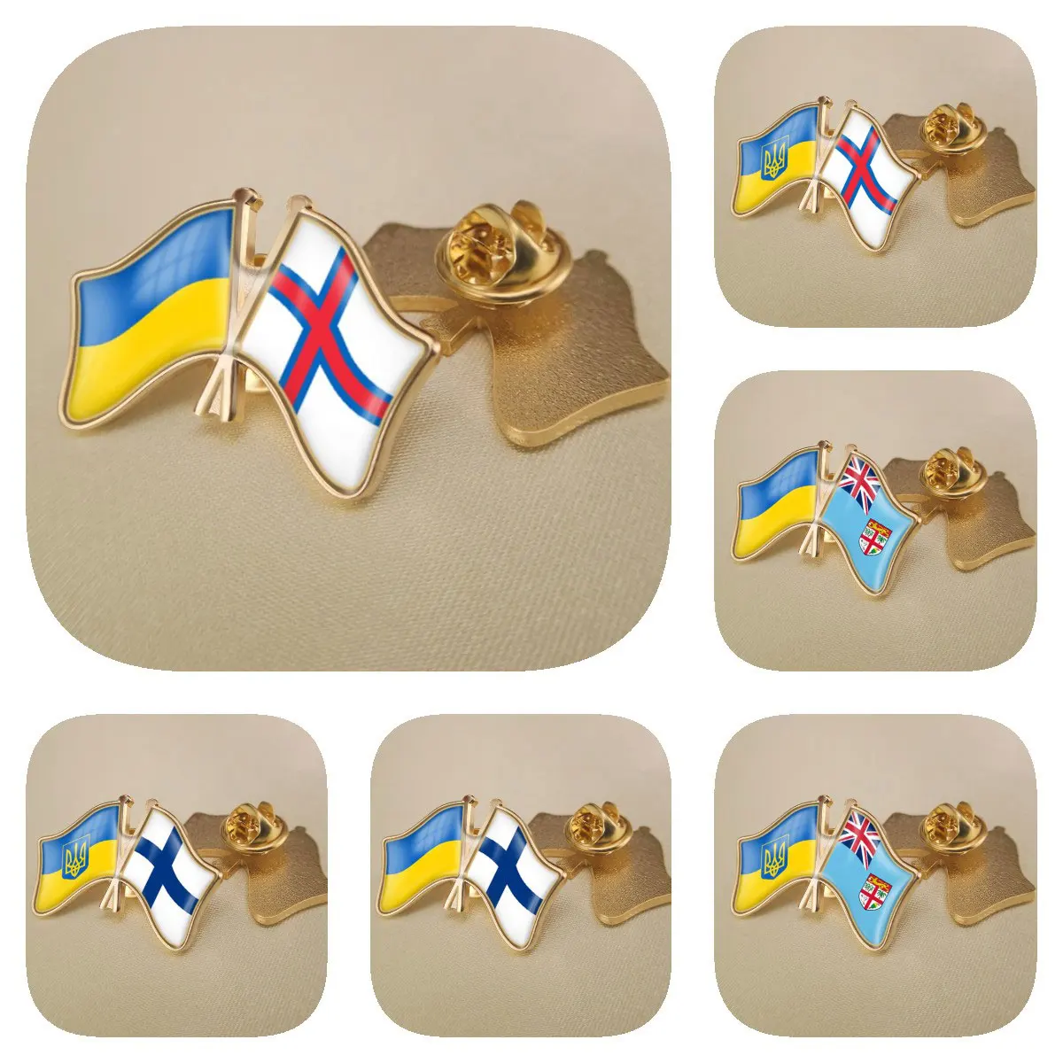 Ukraine and Faroe Islands Fiji Finland Double Crossed Friendship Flags Brooches Lapel Pins Bradges
Ukraine and Faroe Islands Fiji Finland Double Crossed Friendship Flags Brooches Lapel Pins Bradges